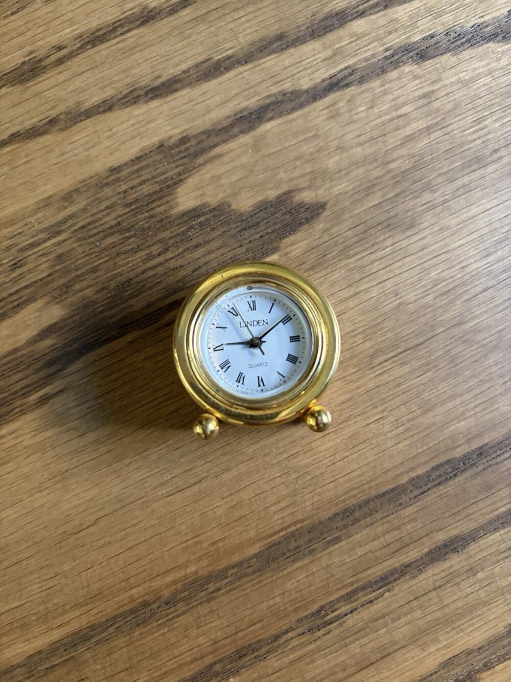 Vintage Mini Clock Linden Gold Miniature Clock #1145 Battery Quartz Clock Works